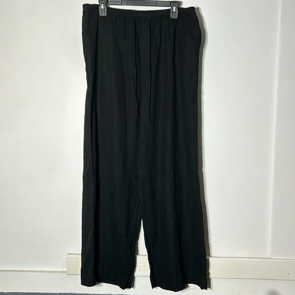 2 Brand new linen pants, drawstring, pockets, black & black/white striped - Picture 1 of 9